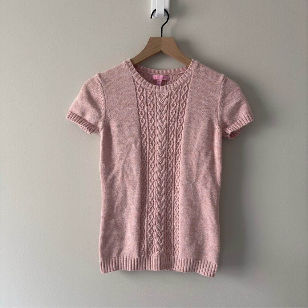 Lilly Pulitzer Pink Cable Knit Short Sleeve Sweater cotton/dehaired angora blend